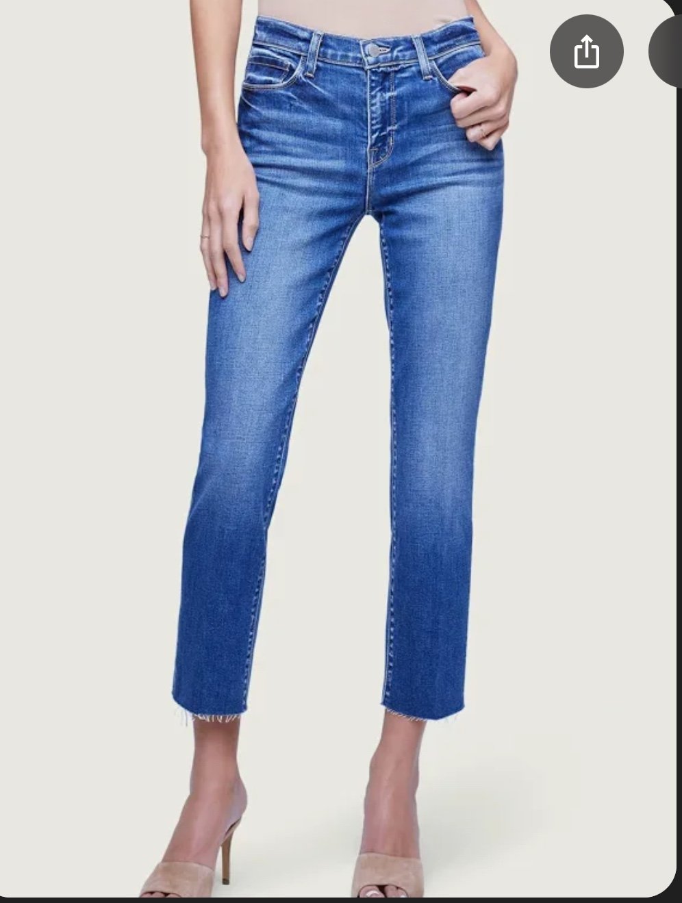 L’AGENCE High Rise Slim Cropped Frayed Hem Blue Denim Jeans Size 29