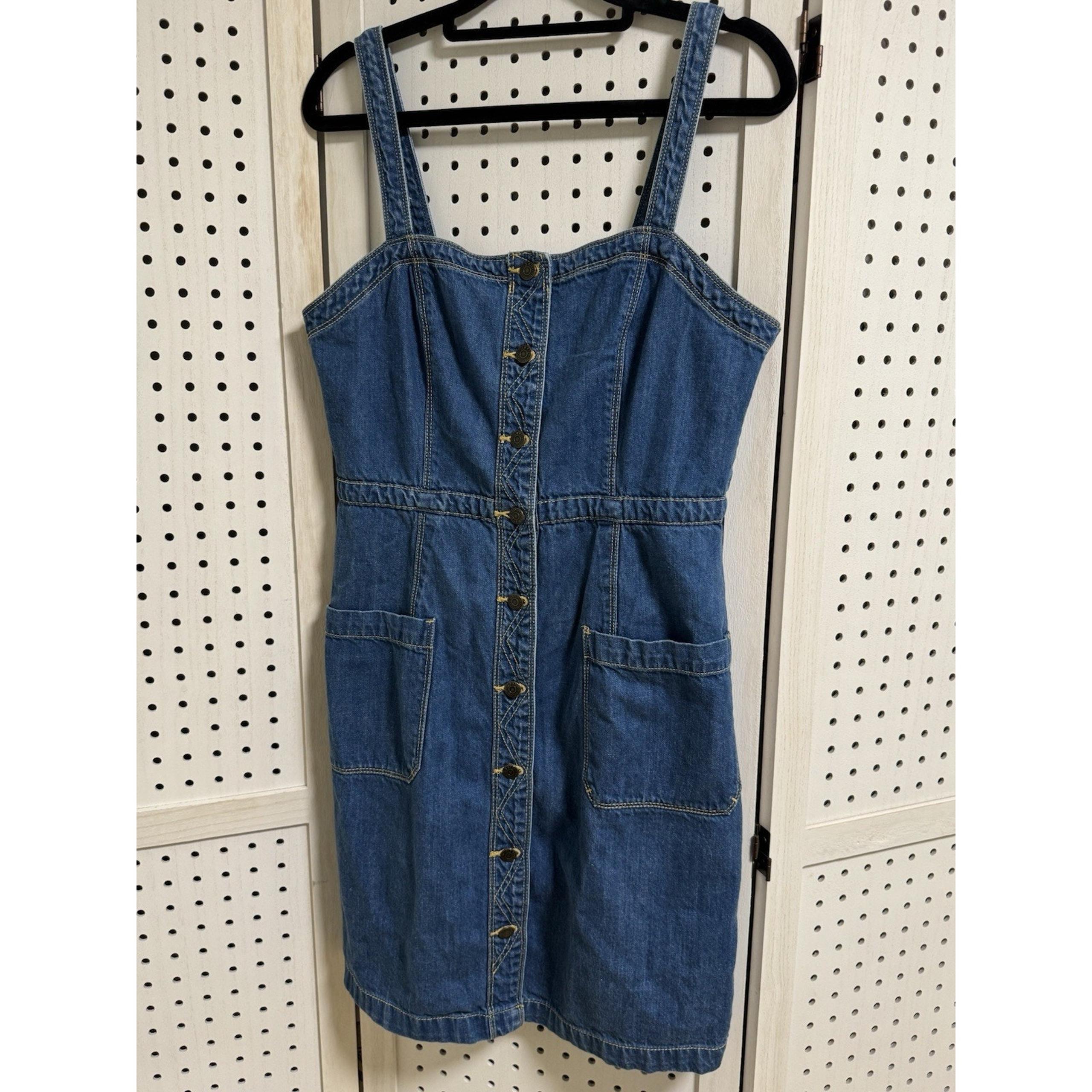 Old Navy Dress Womens 8 Blue Denim Overall Summer Sun Button Up Pockets Jean