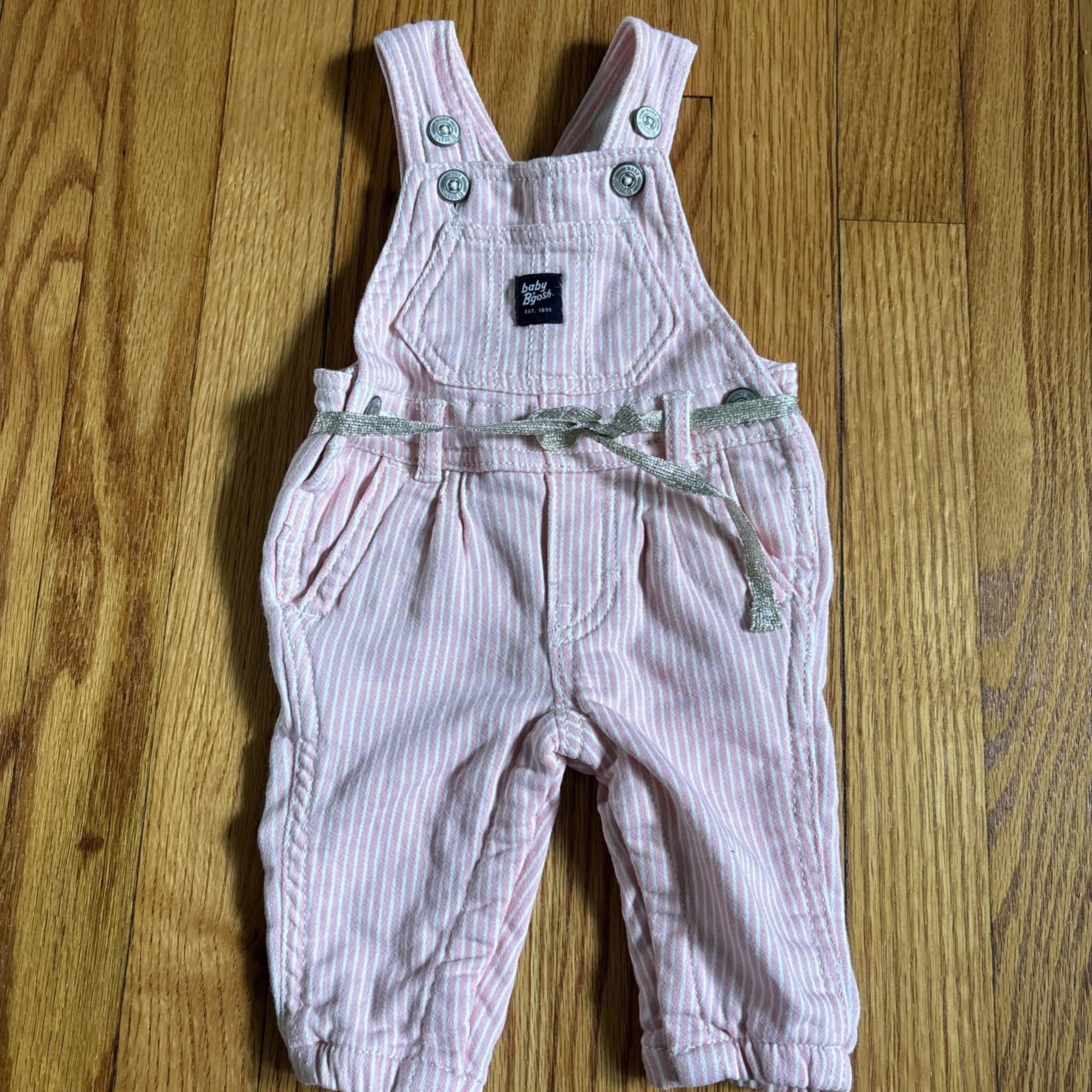 OshKosh Baby B'Gosh French Terry Striped Overalls with Metallic Belt Pink Sz 3m