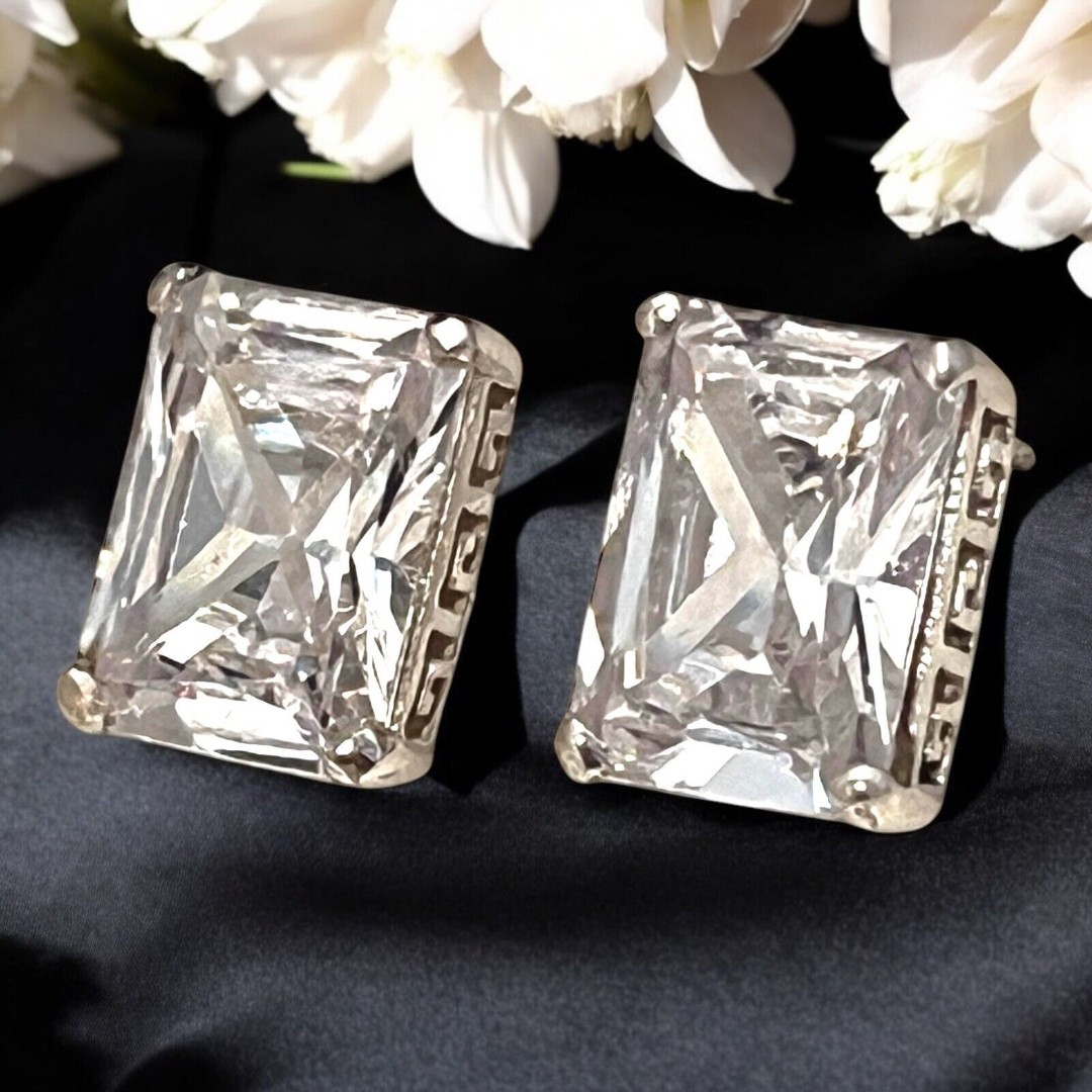 Vintage Givenchy Earrings Sterling Silver Cubic Zirconia Logo Design Pierced 7E