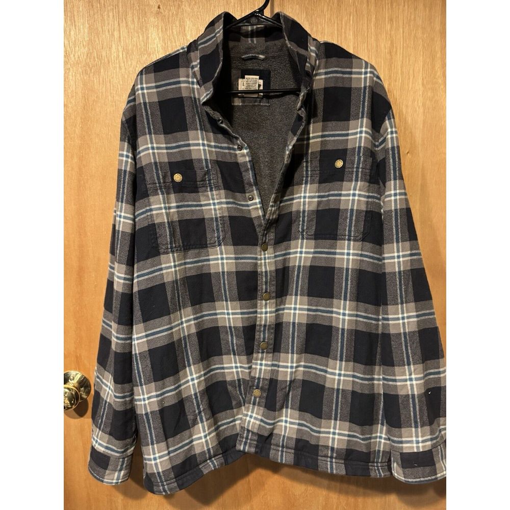 LL Bean Fleece Lined Flannel Shirt Jacket Shacket Mens XL Plaid Outdoors