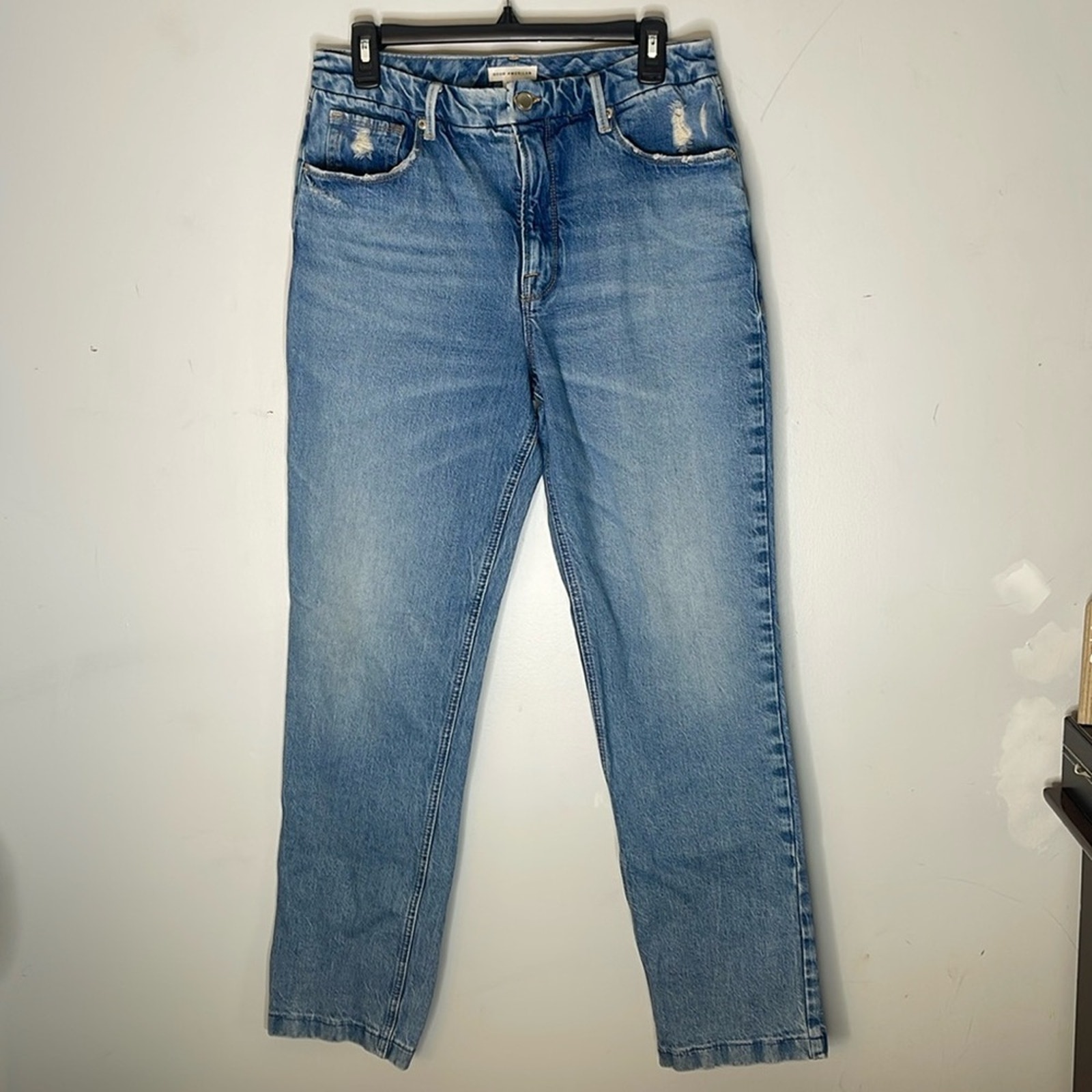 GOOD AMERICAN Good Icon High Rise Light to Medium Wash Cotton Blend Jeans Sz 10