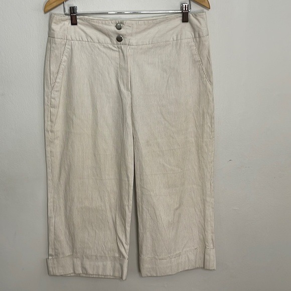 SANDRO SPORTSWEAR wide leg white pinstripe pants size 12
