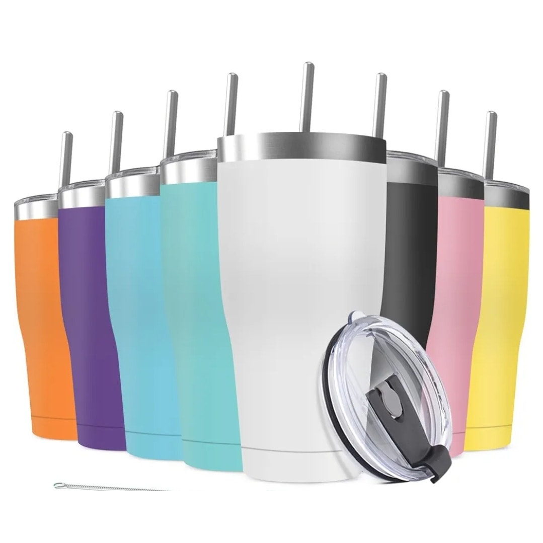 8 Pack 20oz Stainless Steel Tumblers Reusable Travel Mug & Lid Different Colors