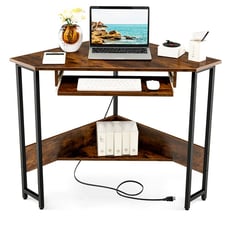 Triangle Study Desk Corner Computer Desk Home with Charging Station