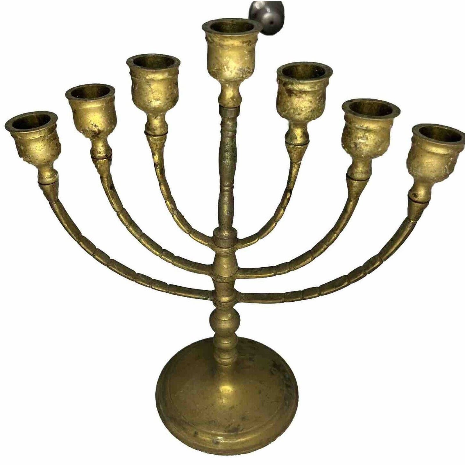 Vintage Brass Candelabra 7 Arm Branch Candle Holder, 10 1/2 Tall