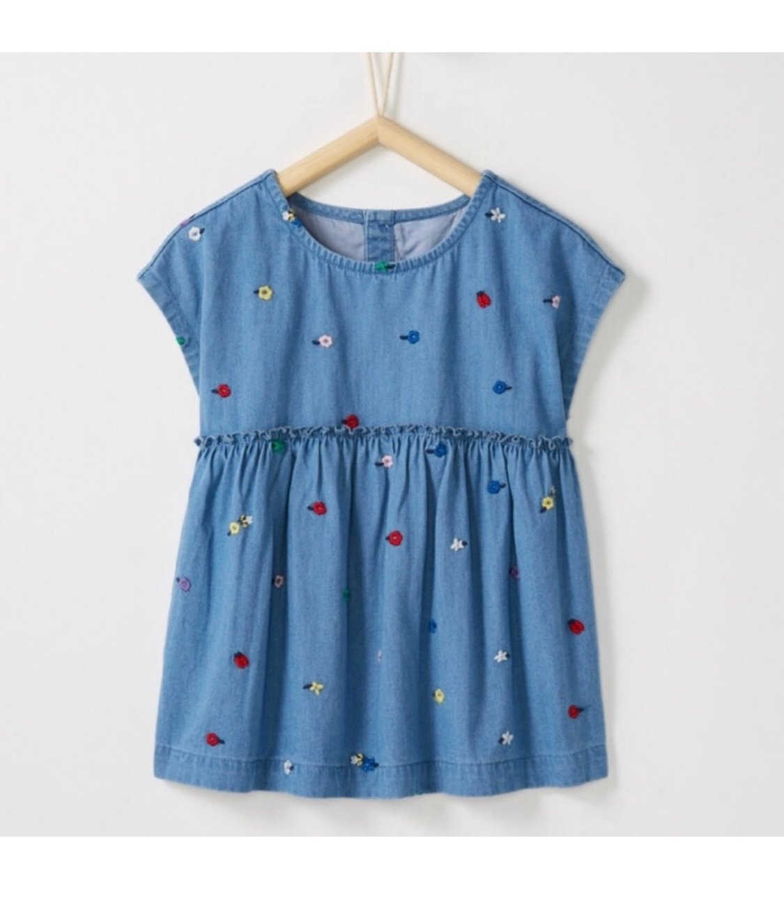 NWT Hanna Andersson Chambray Floral Embroidered Babydoll Top in Blue 10