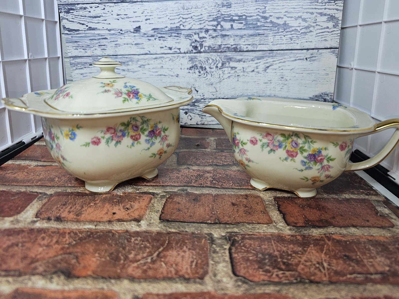 Vintage Thomas Ivory Mayfair creamer sugar bowl with lid