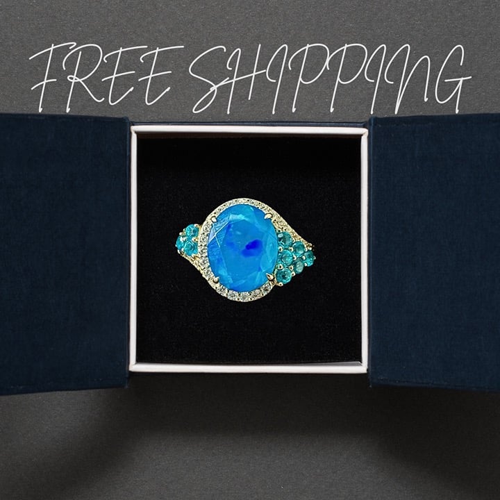 Pre-Owned Authentic Blue Ethiopian Opal Solid 10k Yellow Gold Ring, Size 7