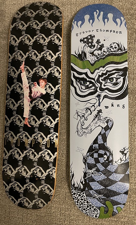LOT: 2 WKND Skateboards Trevor Thompson Debut Pro & Scheming Skateboard Decks