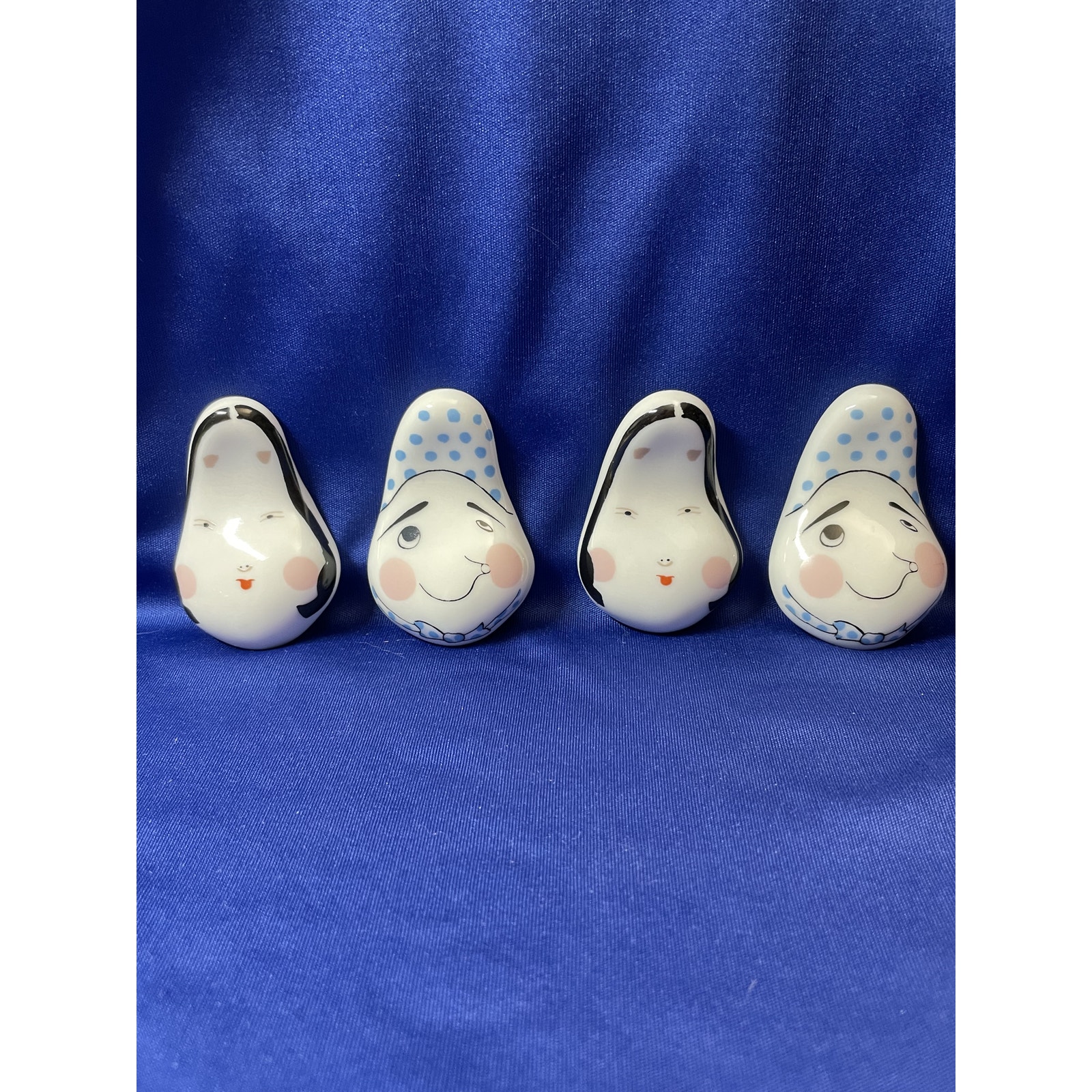 Porcelain Haski-Oki Hyottoko Funny Face Chopstick Rests Set