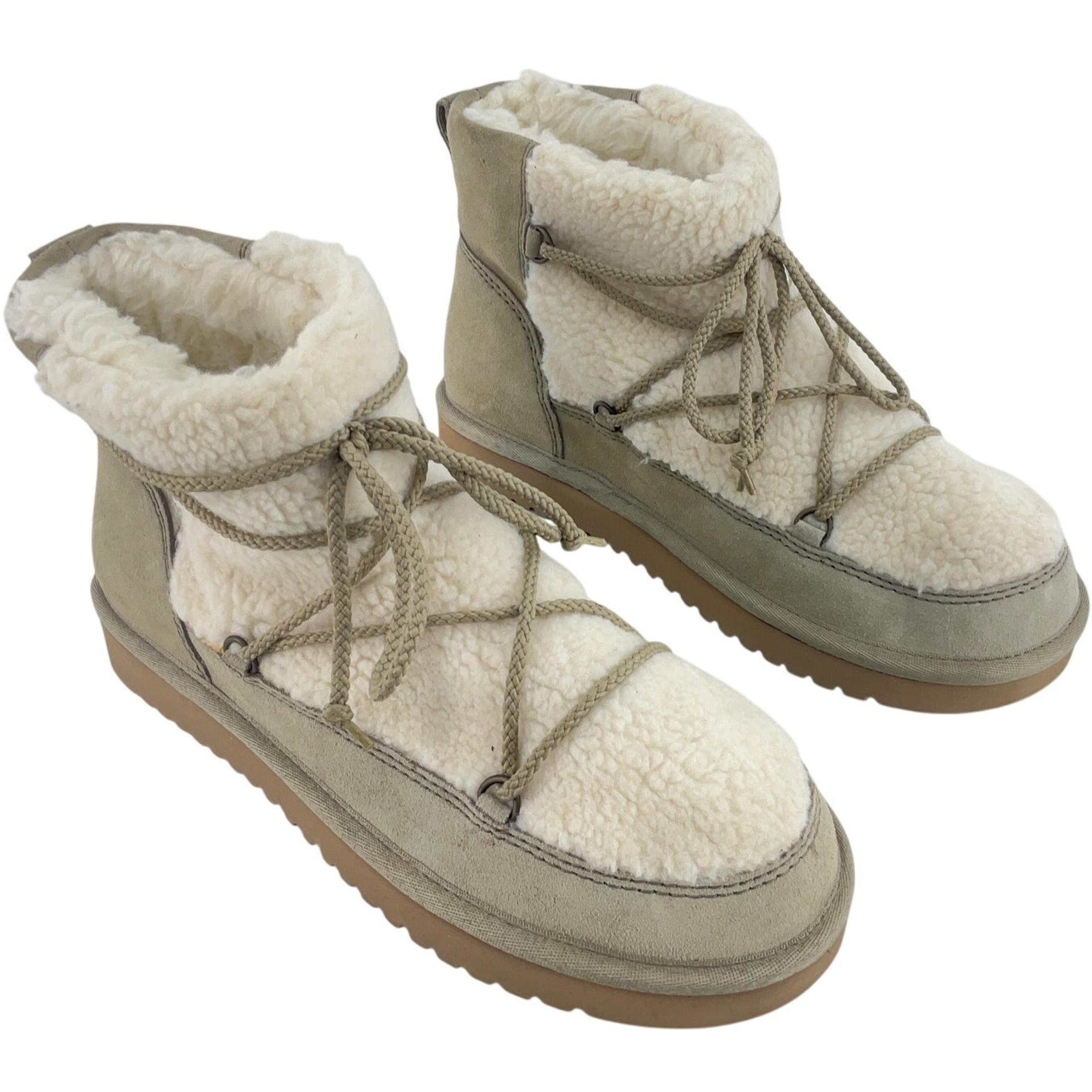 Ugg Beige/Cream Suede/Faux Fur-Lined Shearling Boots Women's Size 10 Preowned