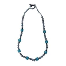 Vintage Smokey Black Aqua Glass Necklace