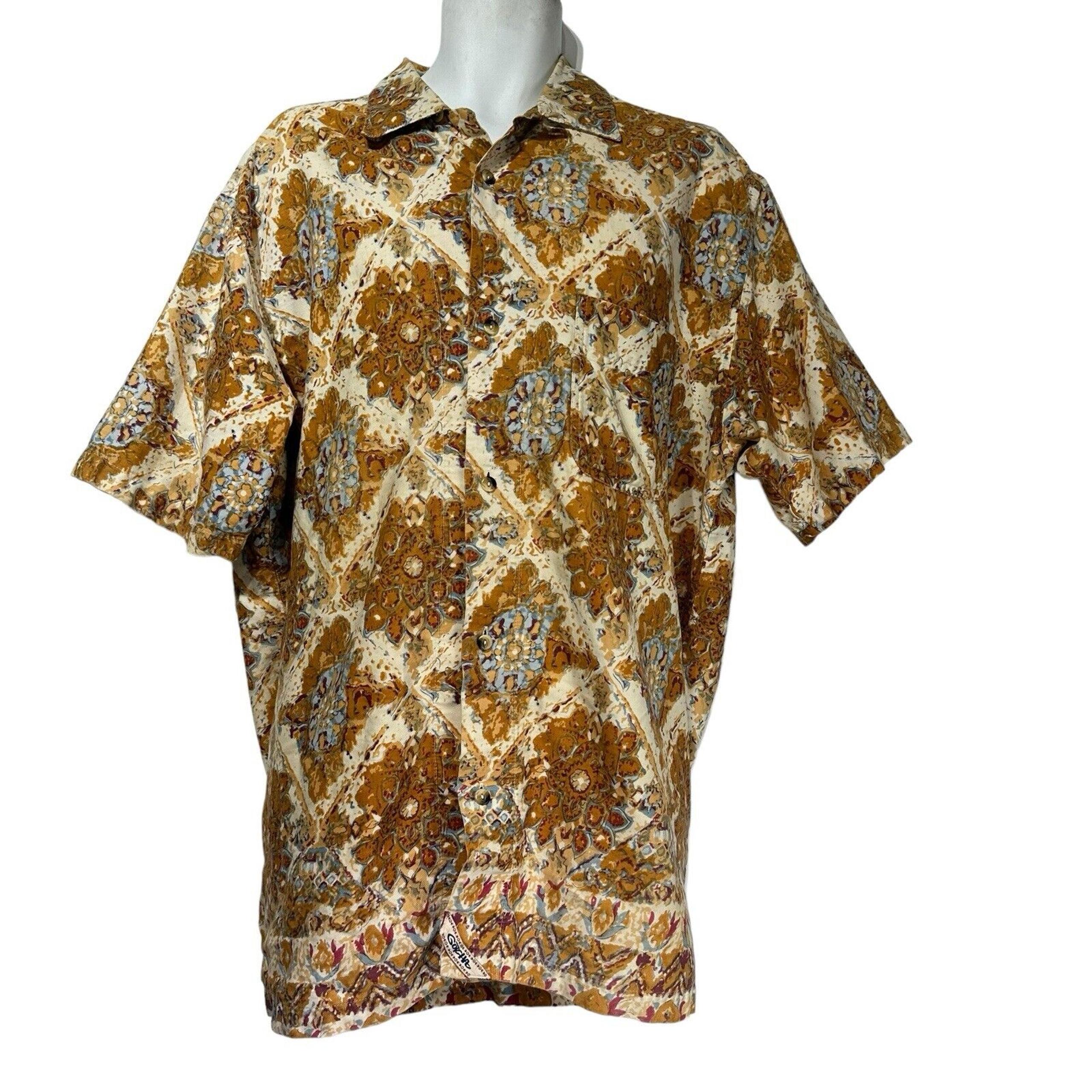 Vintage 90s Gotcha Button Up Hawaiian Style Abstract Art Casual Shirt Size XL