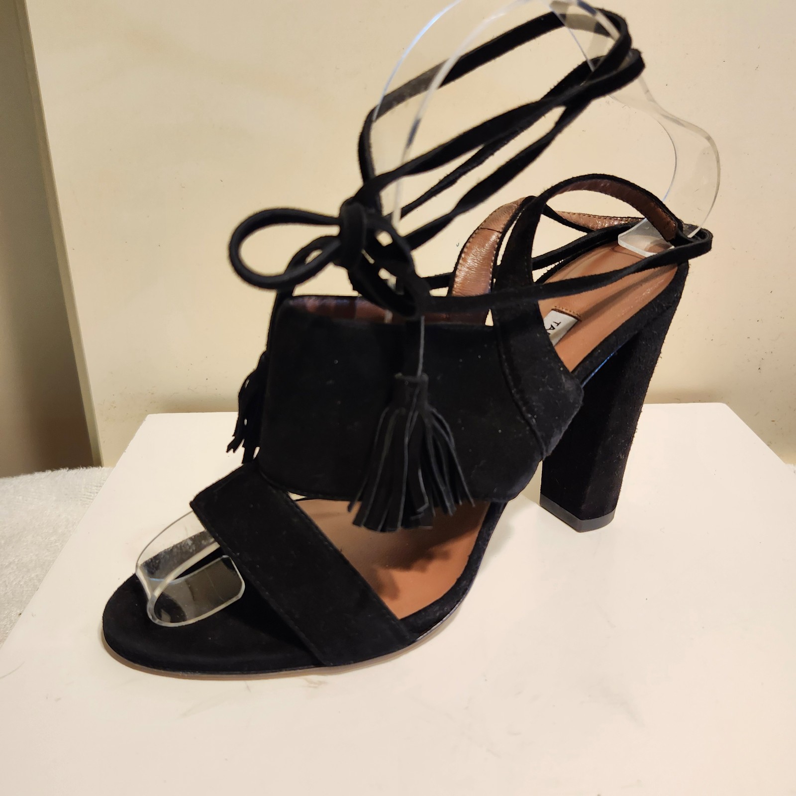 NWT Tabitha Simmons Black Kid Suede Strappy Sienna Heel Sandals Sz.7/37EU 695
