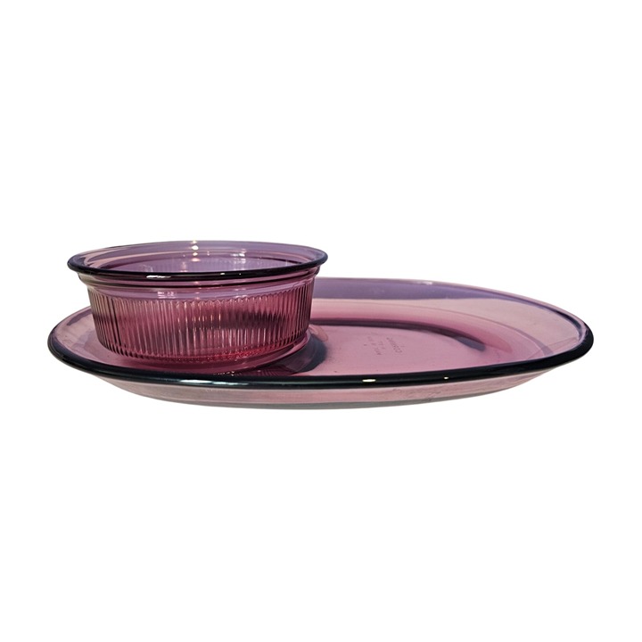 Corning Cranberry H811 C16B Oval Plate Platter Tray Bowl Set Vintage Collectible