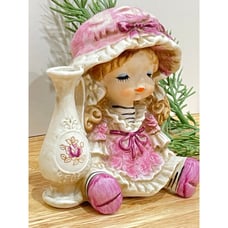 Vintage Rare Find Sitting Porcelain Ceramic Hat Girl With Jug