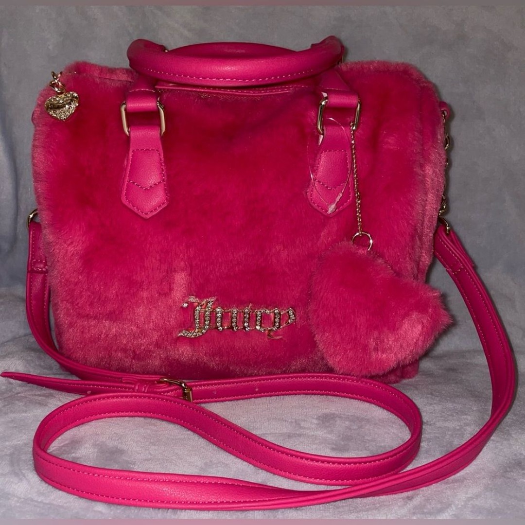 Juicy Couture NWOT “Free Love” Hot Pink Furry Satchel/Crossbody Fluffy Fuzzy