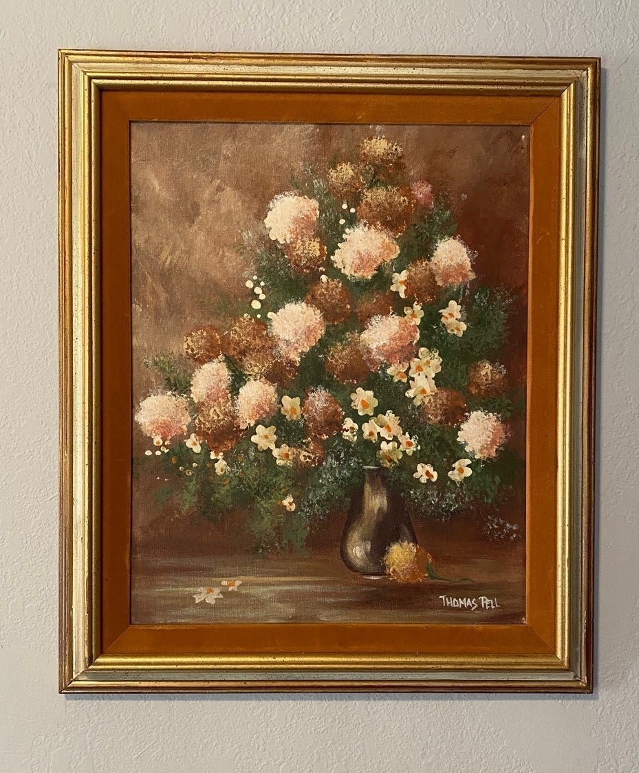 Vintage floral bouquet original Thomas Pell oil painting