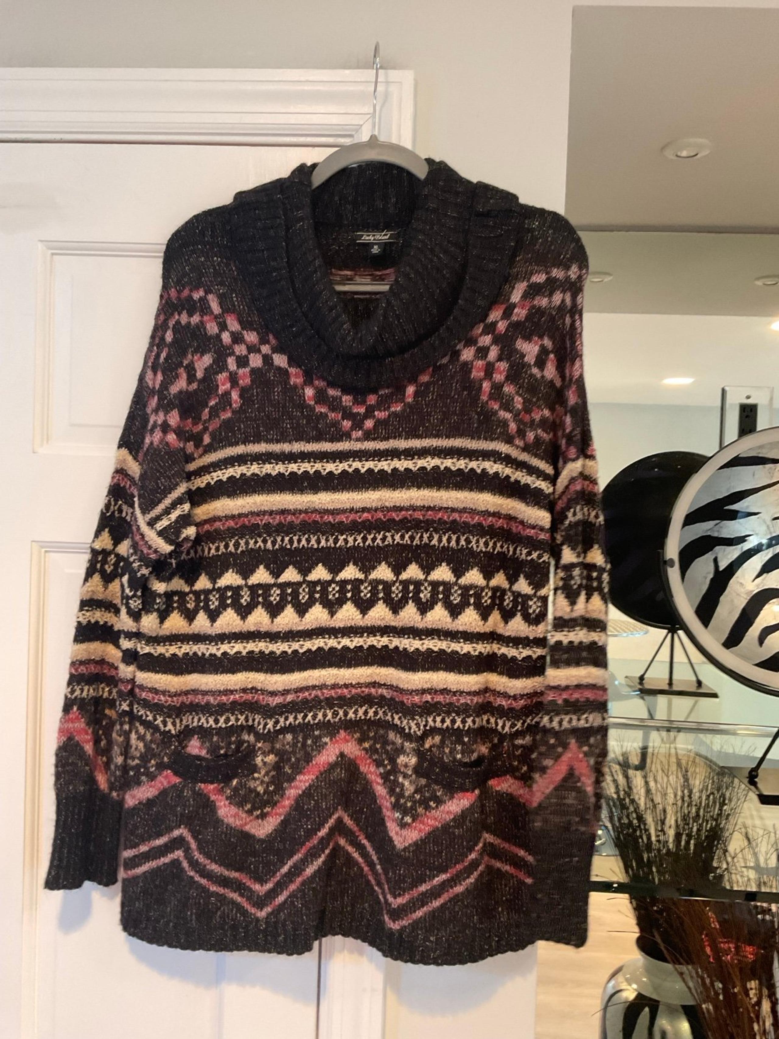 Lucky Brand Multicolored Cowl Neck Long Sleeve Chunky Knit Sweater Size XL