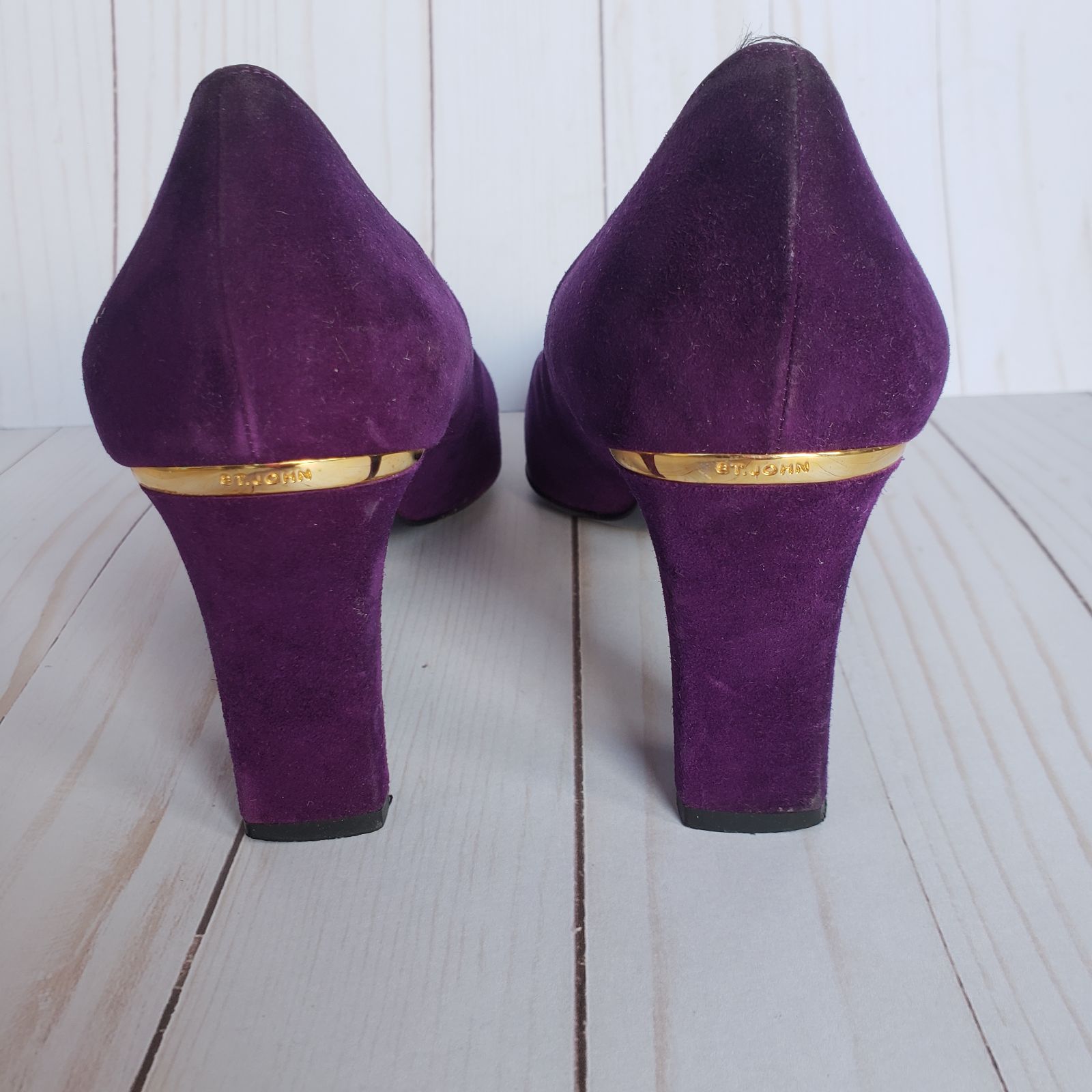 St. John Suede Square Toe Heels Purple