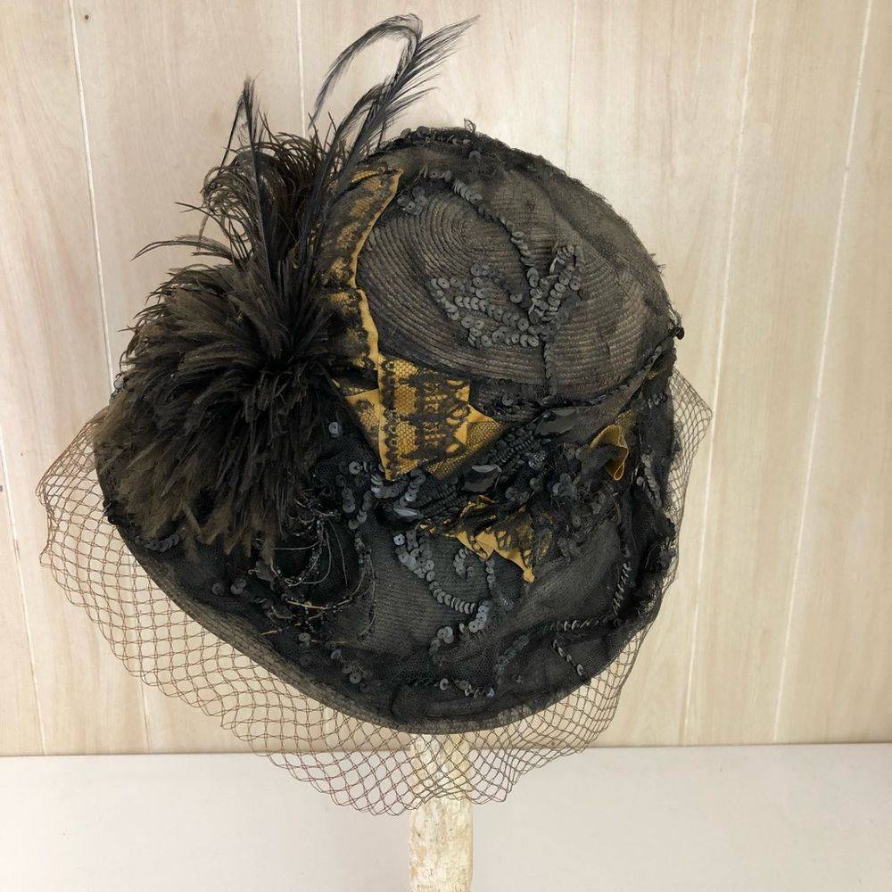 Victorian Antique Sequined Feather Hat