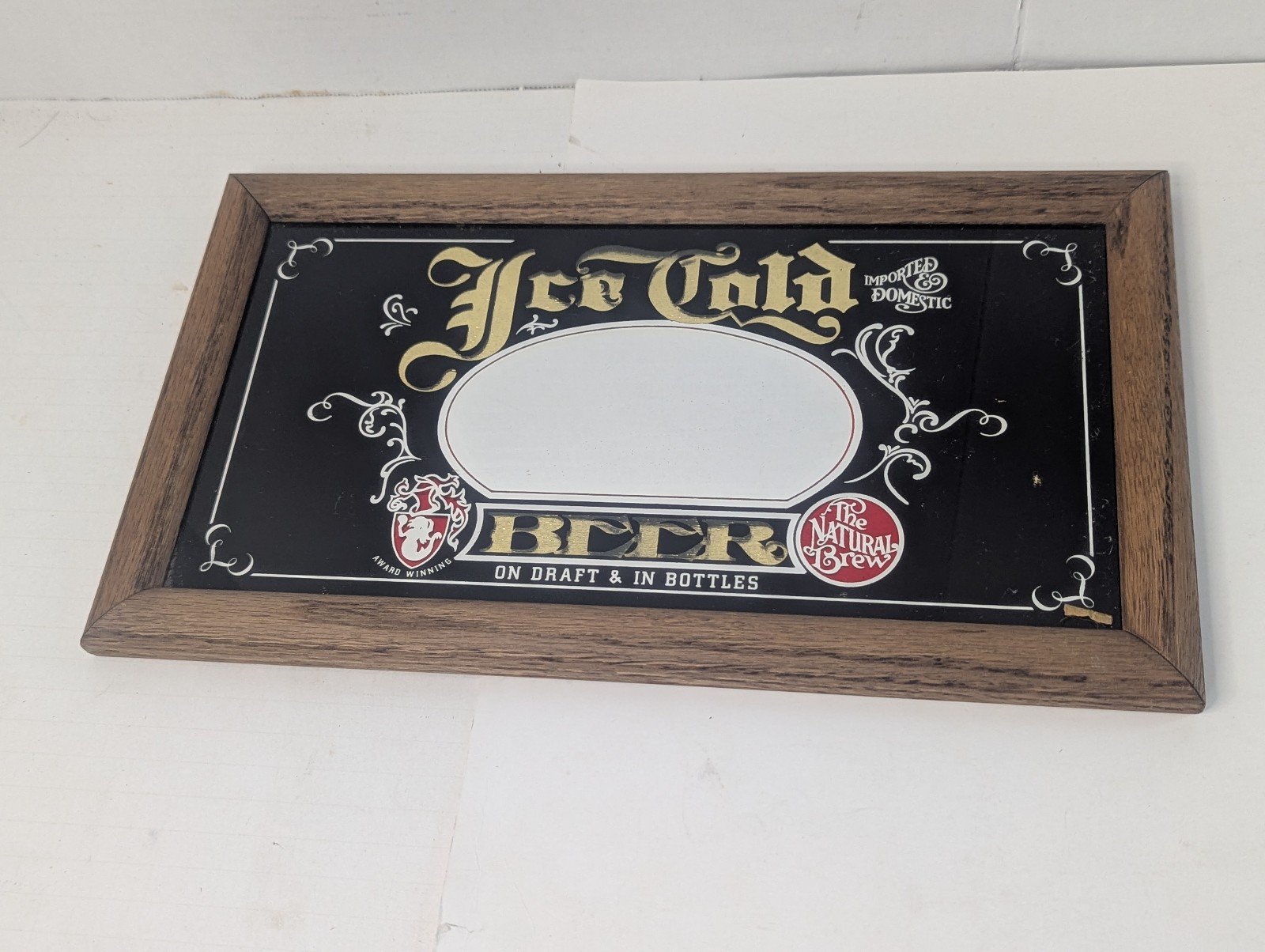 Vintage Ice Cold Beer Mirrored Advertising Wall Bar Decor Sign - Man Cave