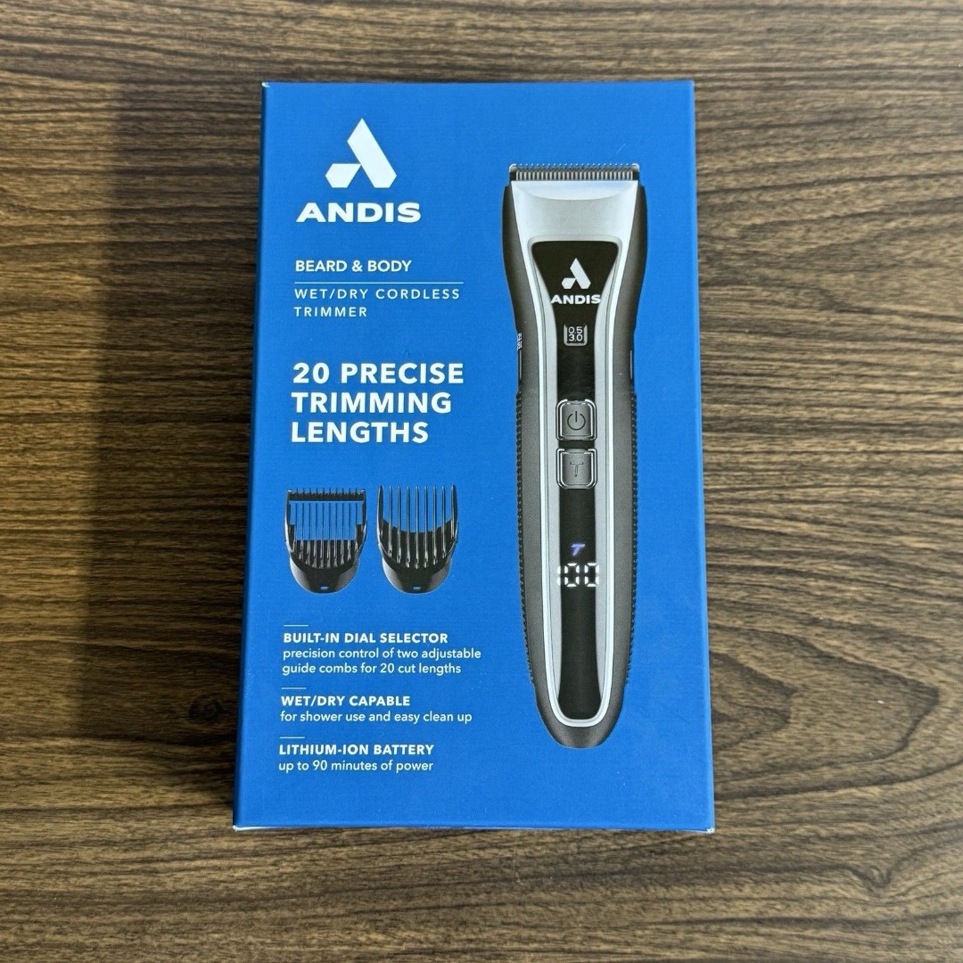 Andis Cordless Beard Trimmer Wet or Dry, Lithium Ion - Built-in Dial 20 Lengths