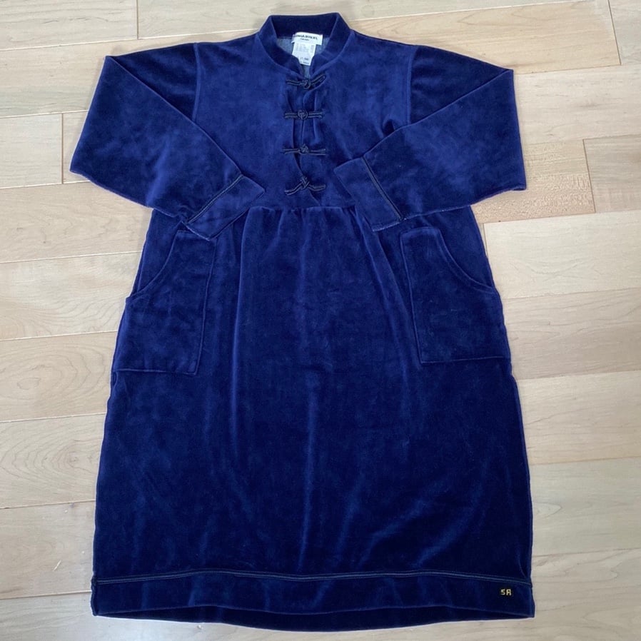 Sonia Rykiel France girls soft cotton stretch velour navy pockets dress