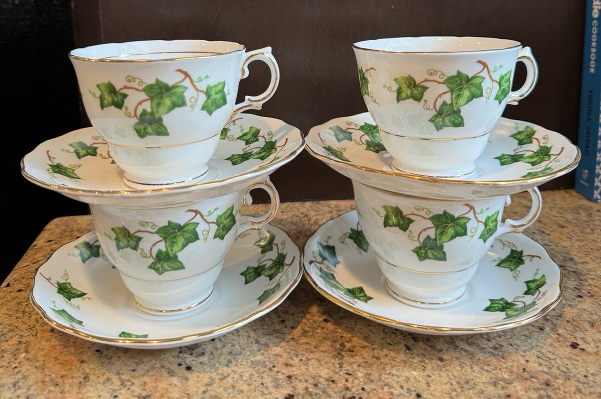 Vintage Colclough Bone China England Tea Cup Saucer 4 sets