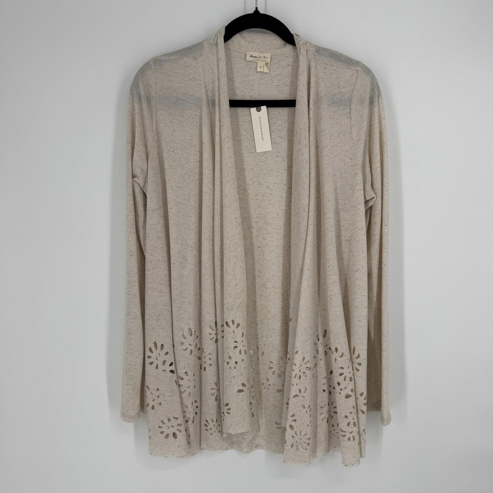 Anthropologie cardigan womens medium M meadow ruse cutout beige open fairy