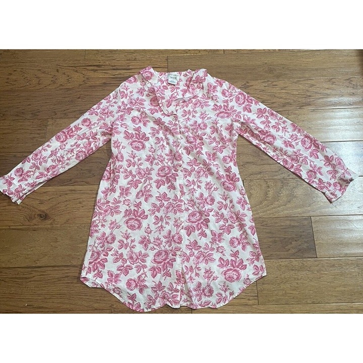 VTG Laura Ashley Long Sleeve Ruffle Night shirt Sz. M Pink Roses Parisian