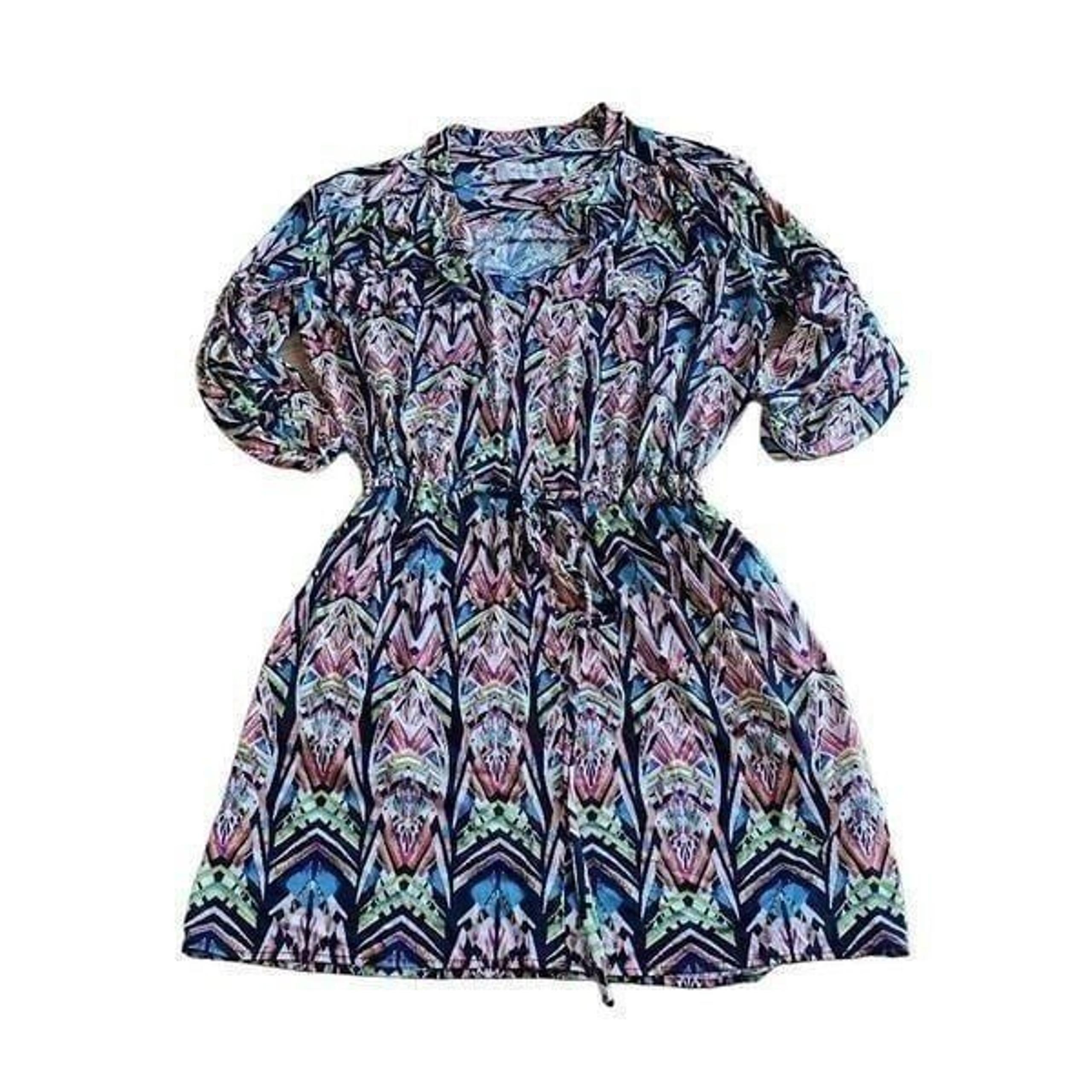 T bags los Angeles womens multicolor print 3/4 sleeve dress fits M/L