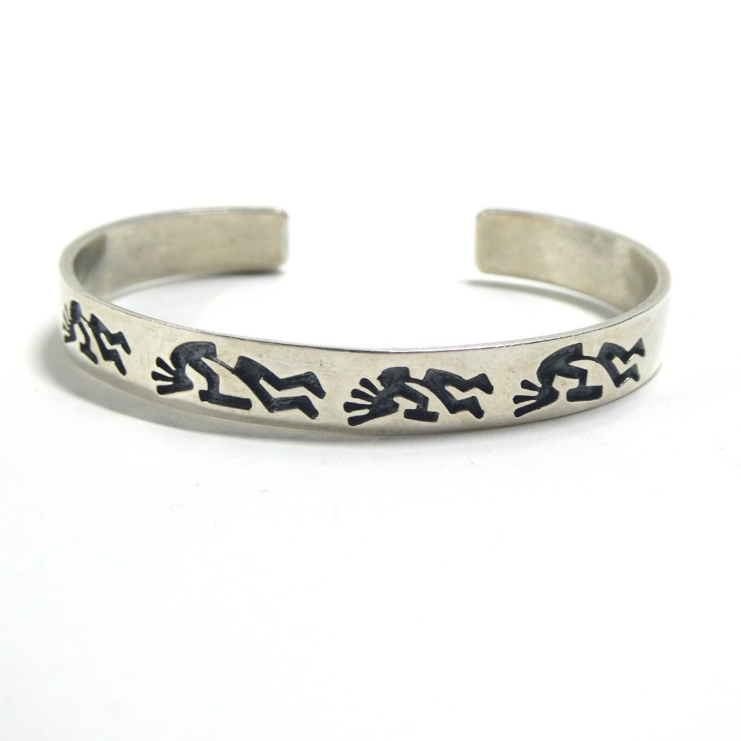 Kokopelli Sterling Silver Cuff Bracelet Signed SC Vintage 1/4 Stanley Carroll