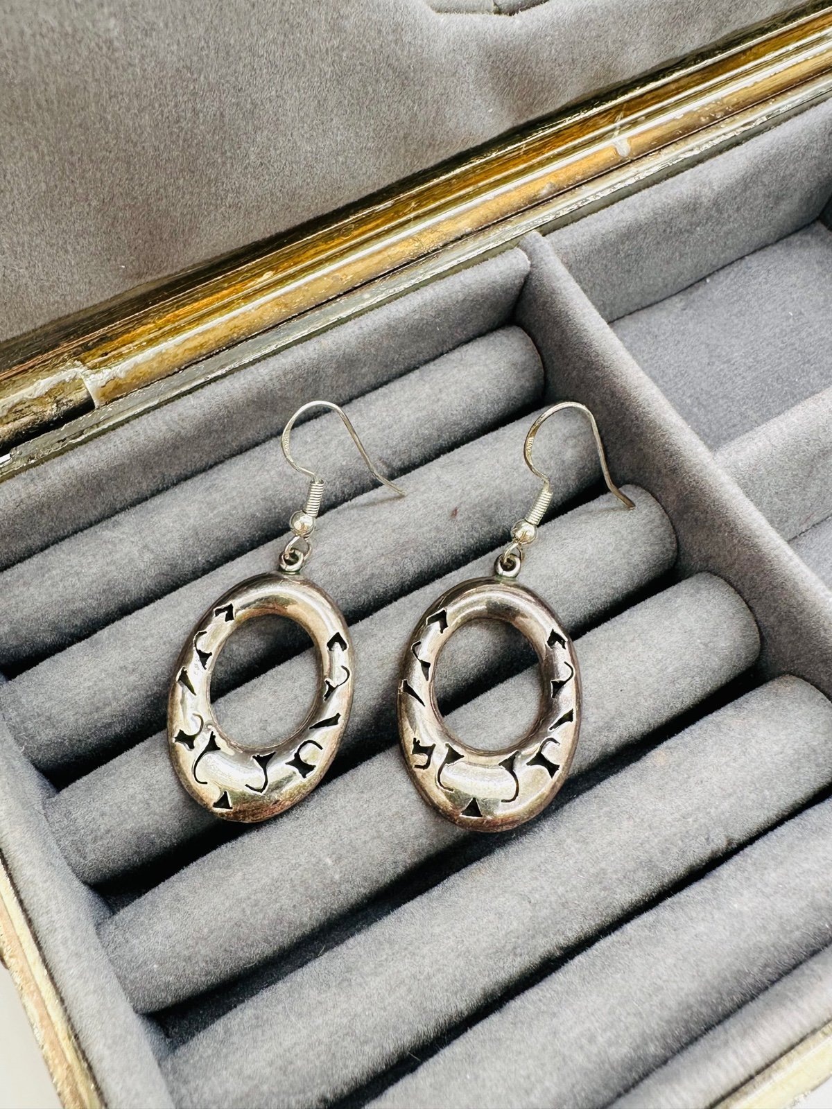 Vintage Shadow box Silver Earrings