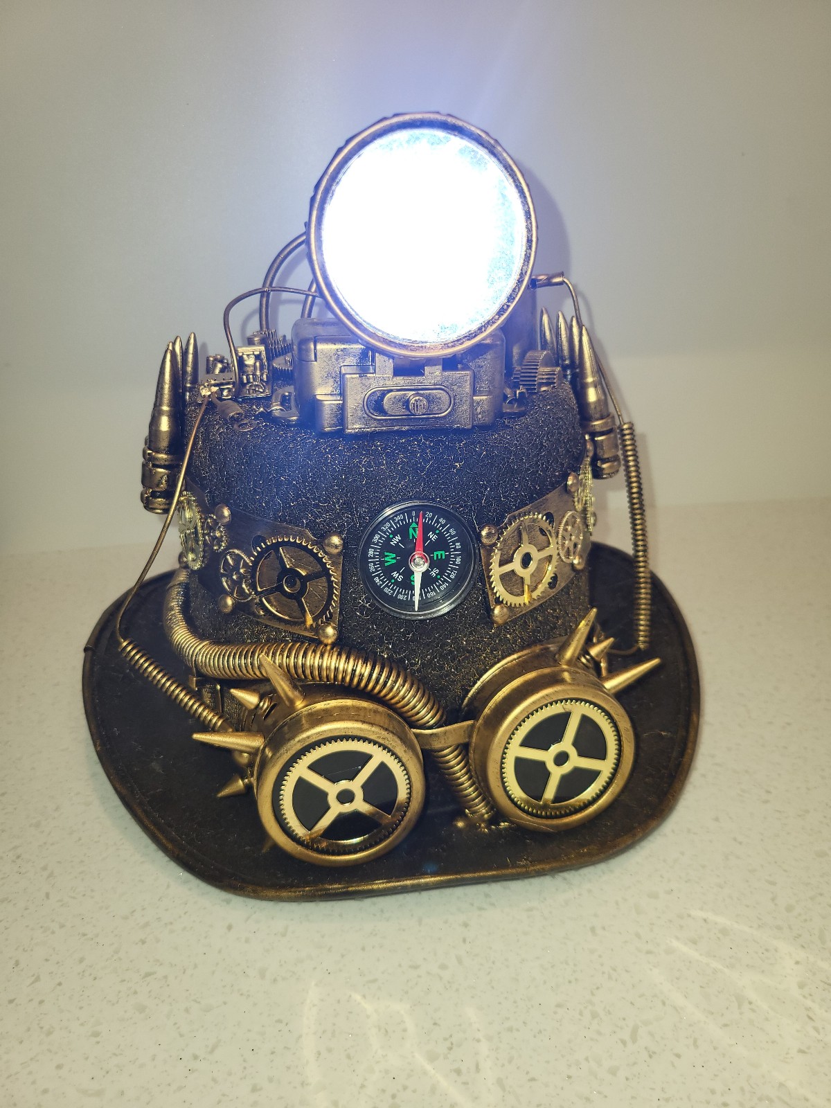 Gold & Brown Light Up Steam Punk Top Hat NWT