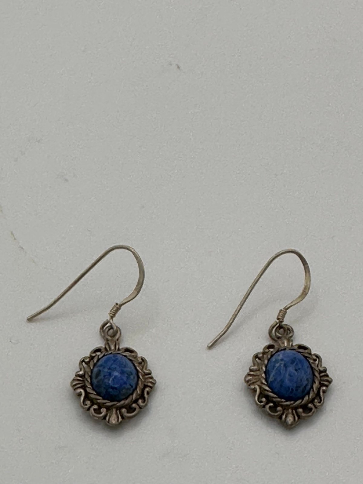 Vintage Sterling Silver Genuine Lapis Lazuli Earrings Signed C M Reversible Nice