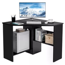 Corner Computer Desk Triangle Writing Workstation W/ Storage Shelf,Black