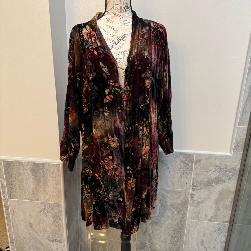 Anis A Floral Velvet Boho Cardigan Duster Size L/XL