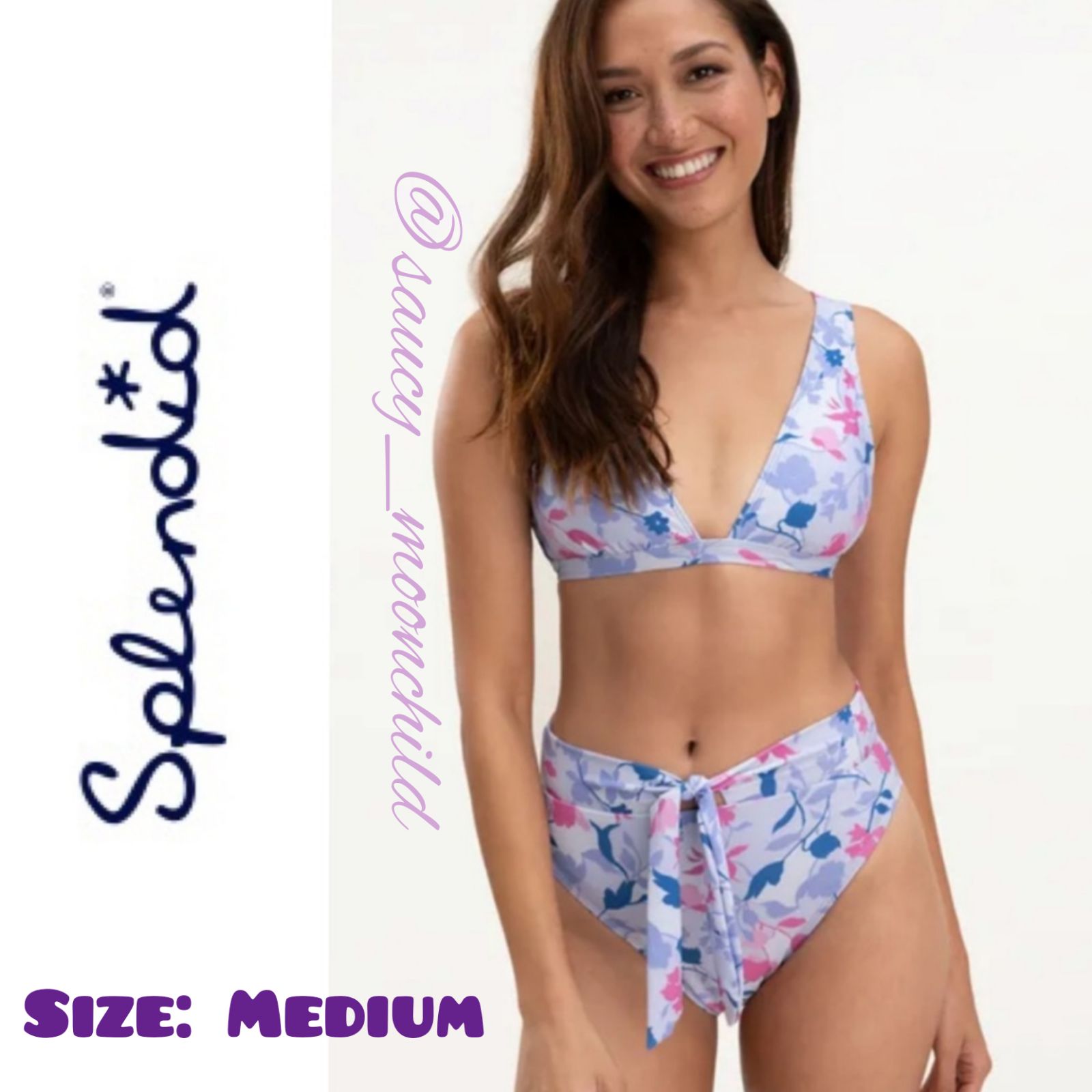 NEW Splendid floral purple 2pc high waist bikini medium