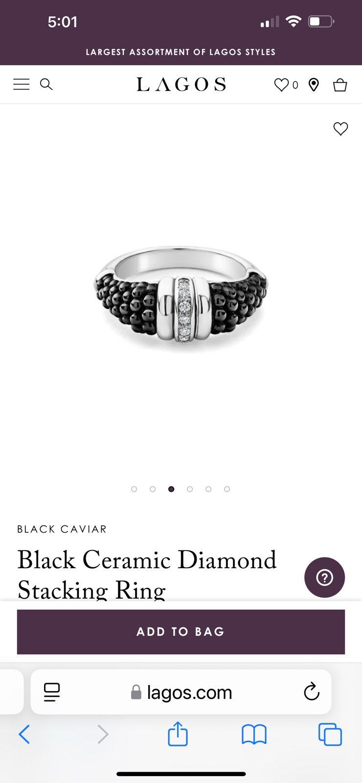 NWT LAGOS black caviar diamond ring size 7