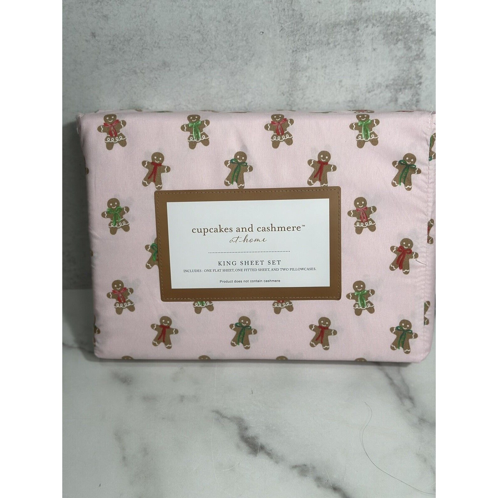 CUPCAKES & CASHMERE Gingerbread Treat Print Pink CHRISTMAS KING Sheet Set NEW