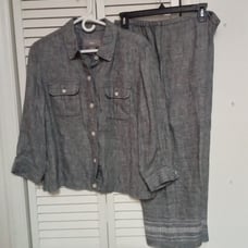 Norton McNaughton Womens 100% Linen Black White Button Front Capri Set