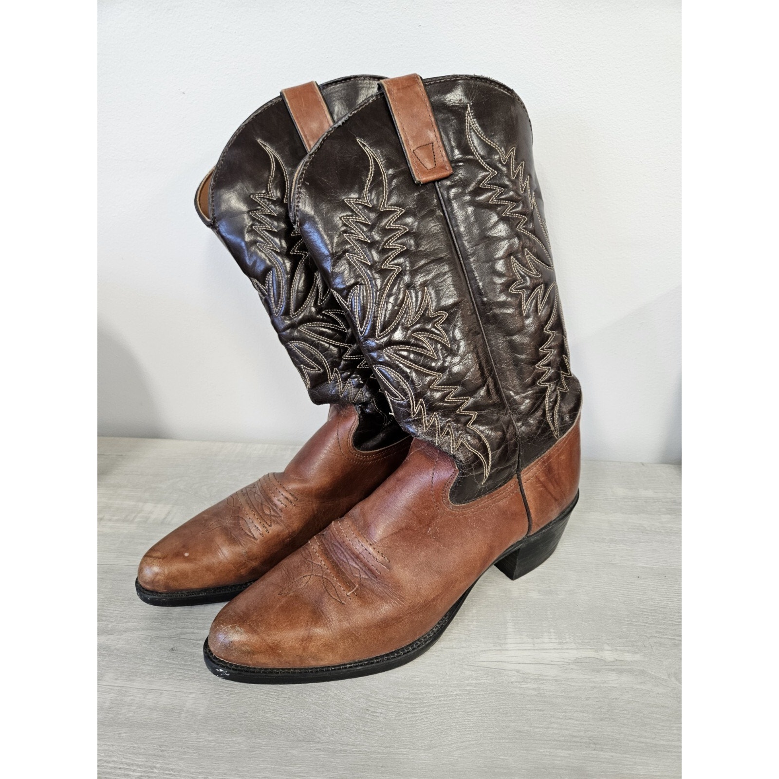 Vtg IMPERIAL Leather Cowboy Boots Western Black Brown Mens Sz 10 D Work 5031