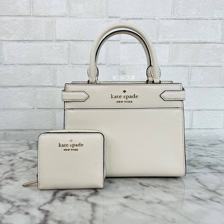 Kate Spade Staci Parchment White Small Satchel & Small Zip Around Bifold Wallet