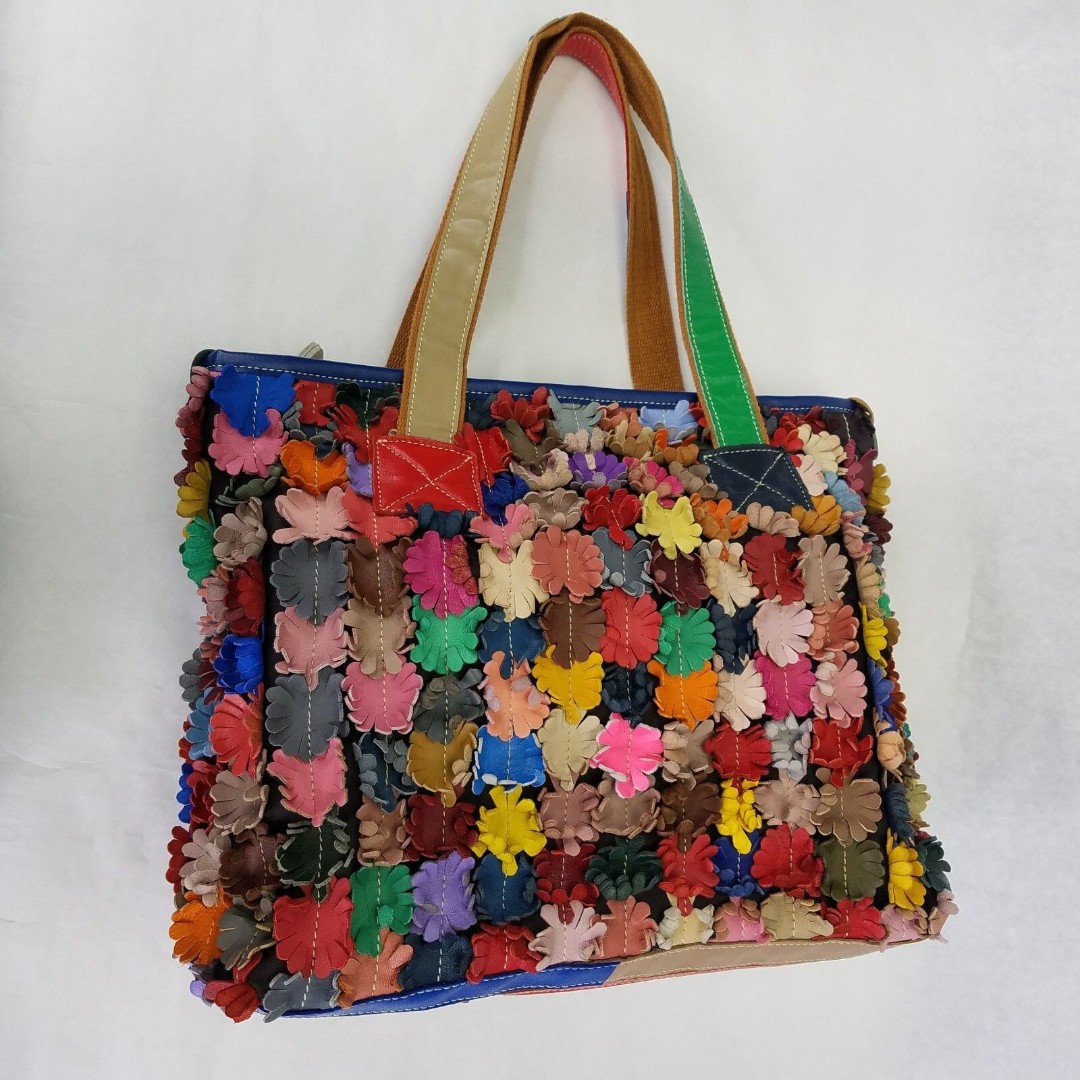 HESHE Purse Women’s Leather Shoulder Handbag Colorful Flower Multicolor Tote Zip