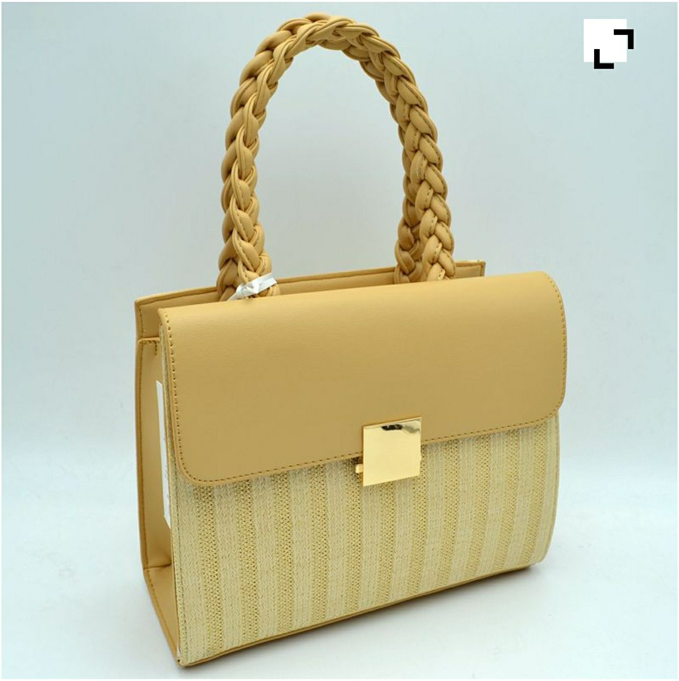 Vegan Leather Pointed Straw Tote Bag