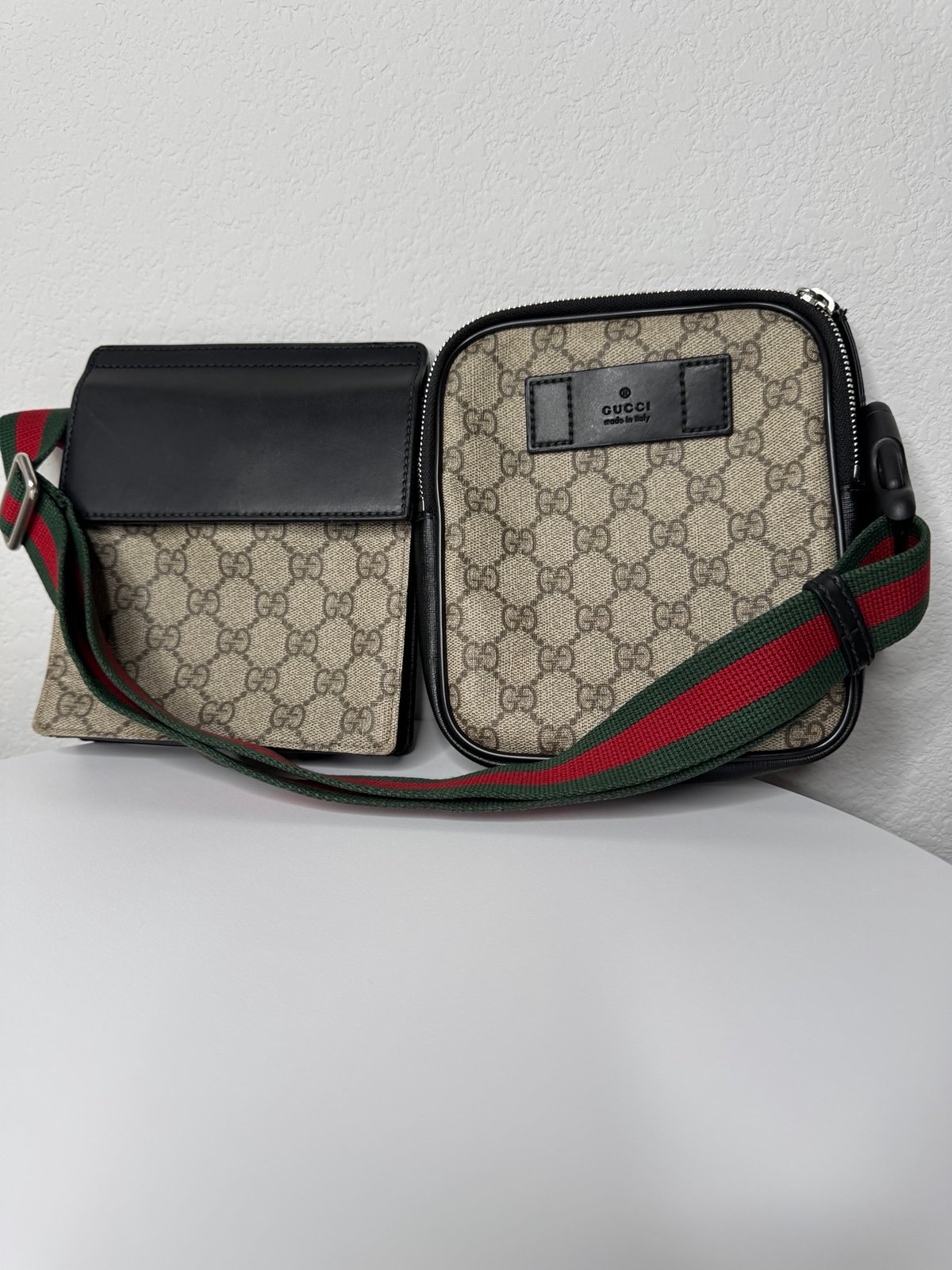 Gucci GG Supreme Double Pocket Belt Bag