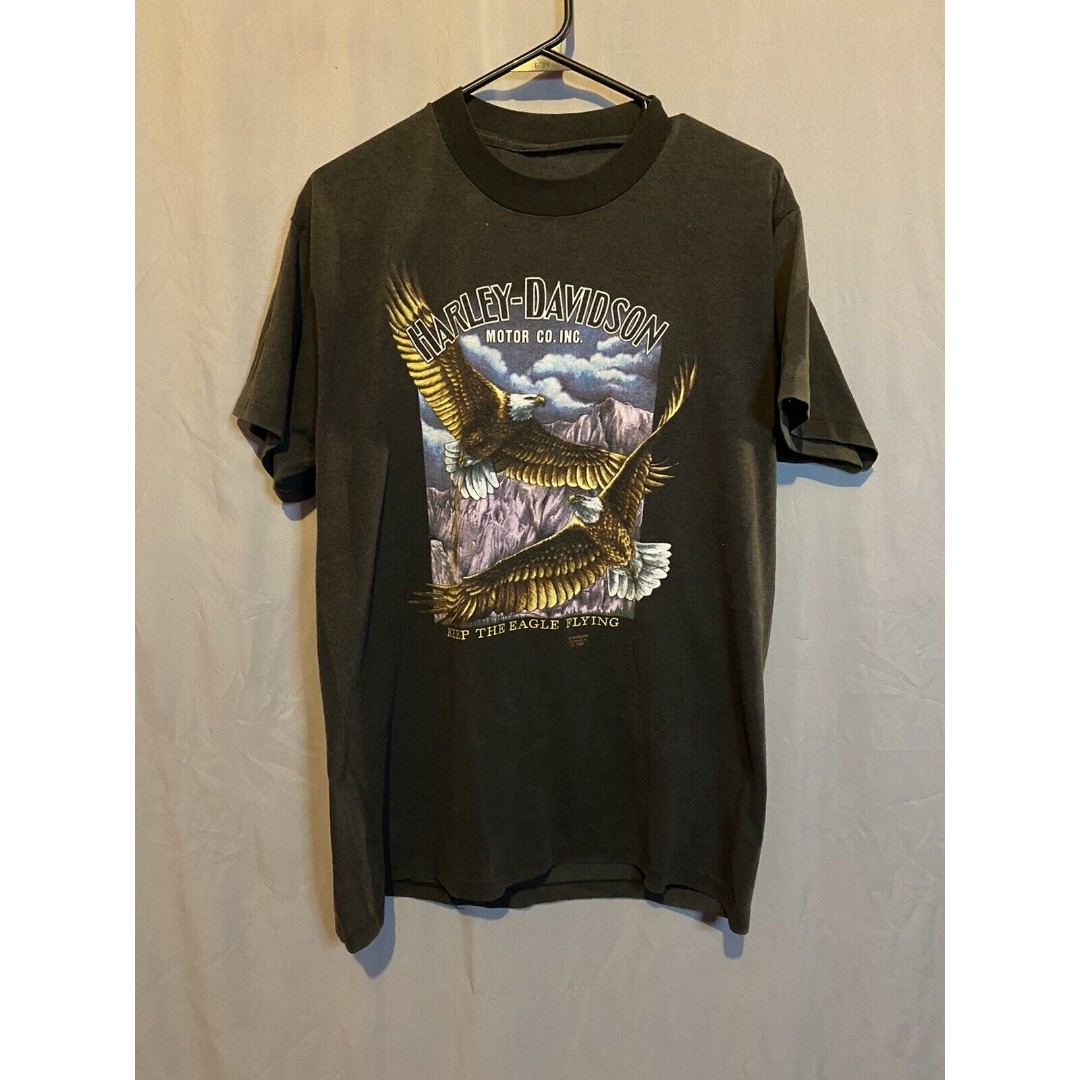 Vintage 90s Harley Davidson Shirt 3D Emblem 1990 Keep The Eagle Flying Large