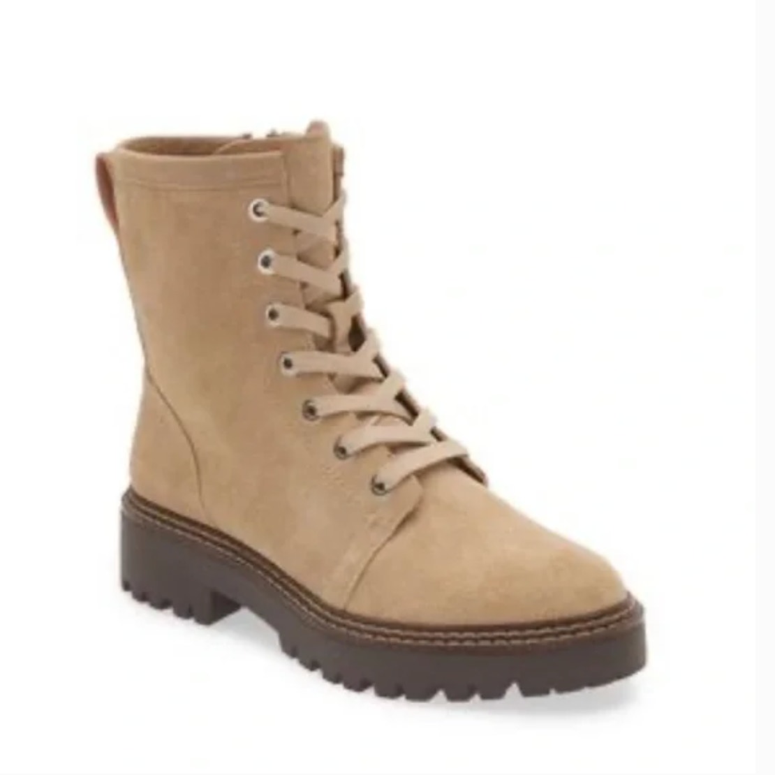 Nordstrom Moonie Combat Boots 4.5 Tan Suede NWOT Water Resistant Leather Moto 90
